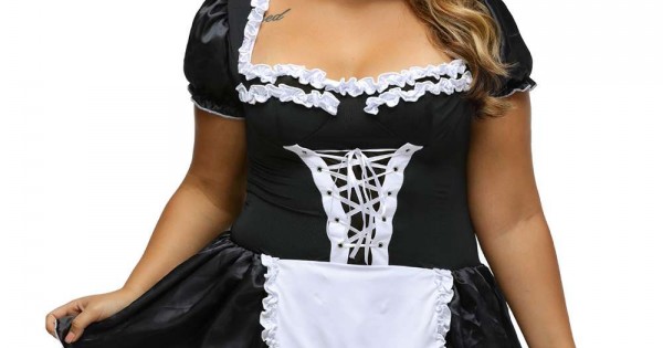 Plus Size Halloween Satin French Maid Adult Uniform Fancy Dress Costume