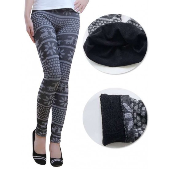 Winter warm deer snowflakers leggings