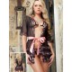 3 Pieces Black Lace Babydoll Valentine Robe Set