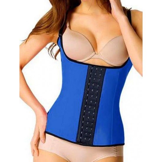 Plus Size Blue 4 Steel Boned Latex Waist Trainer Vest