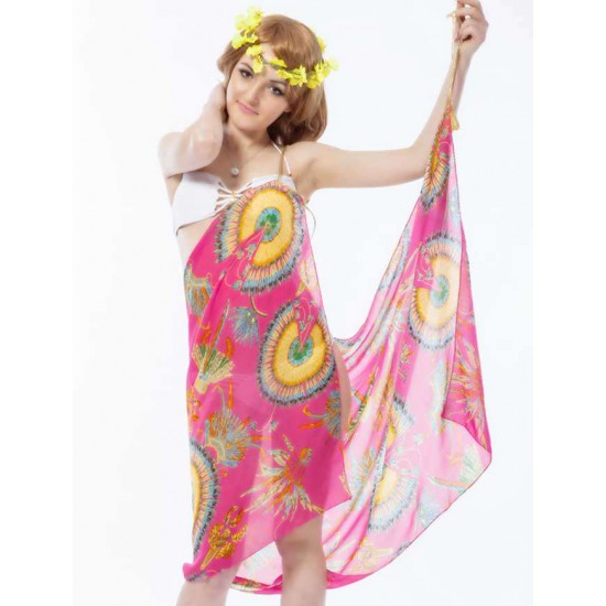 Chiffon Pink Multicolor Print Beach Cover-up