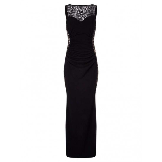 Plus Size Ruffled Sequin Lace Trim Black Maxi Dress