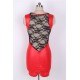 Faux Leather Round Neck Lace Skinny Red Dresses