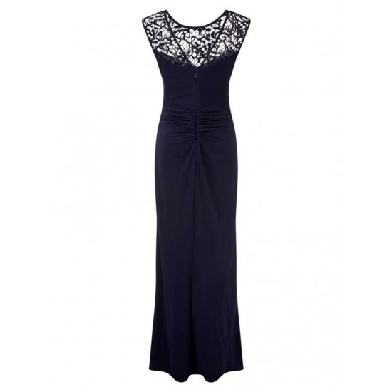 Elegant Purplish Blue Side Lace Detail Maxi Dress