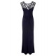 Elegant Purplish Blue Side Lace Detail Maxi Dress