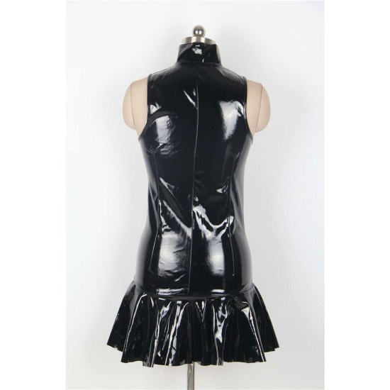 Sleeveless Solid Color Faux Leather Club Dress