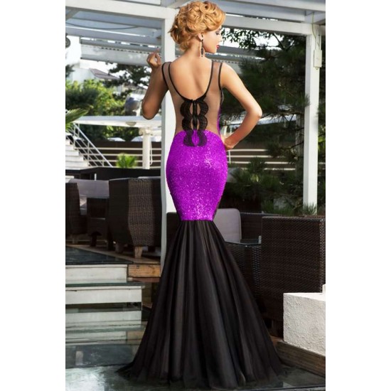 Sequins Appliqués Evening Dress with Mermaid Hem