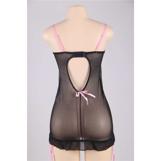 Plus Size Black Round Back Babydoll With G-String