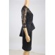 Plus Size Three Quarters Sleeve Embroidery Black Peplum Dress