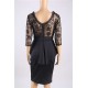 Plus Size Three Quarters Sleeve Embroidery Black Peplum Dress