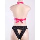 Scalloped Lace Halter Teddy With Pink Satin Ribbon