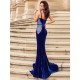 Dark Blue Strap Floor-length Evening Dress