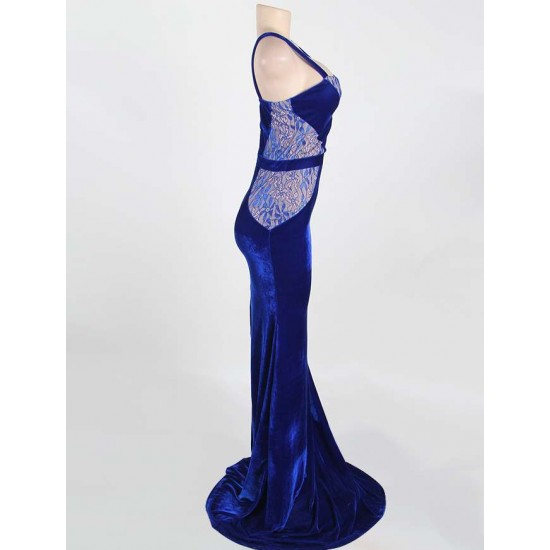 Dark Blue Strap Floor-length Evening Dress