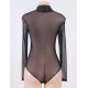 Black Sheer Mesh Long Sleeve Bodysuit