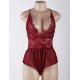 Wine Red Halter Lace Plus Size Teddy Lingerie