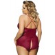 Wine Red Halter Lace Plus Size Teddy Lingerie