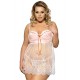 Pink Plus Size Bustier Top Babydoll With Sheer Bodice