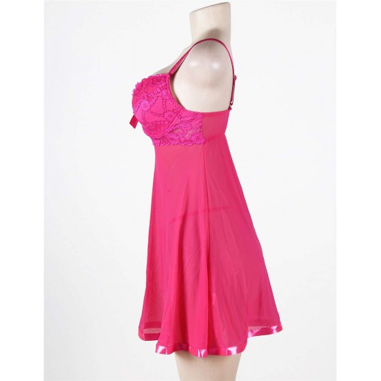 Pink Plus Size Lace Top Babydoll Dress