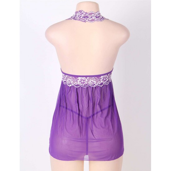 Purple Floral Halter Plus Size Babydoll