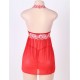 Red Halter Floral Plus Size Babydoll With G-String