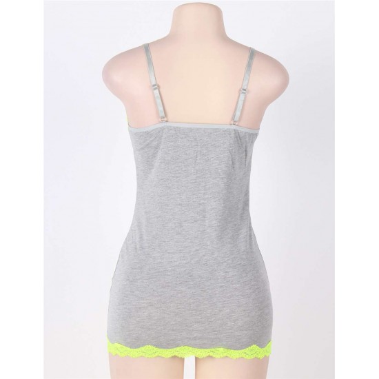 Grey Plus Size Babydoll With Yellow Lace Edge