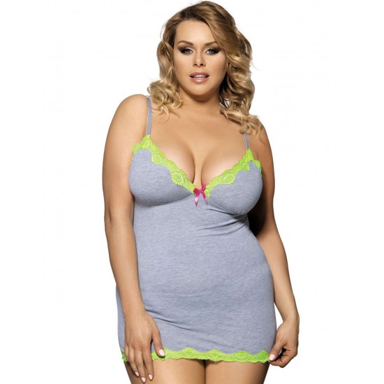 Grey Plus Size Babydoll With Yellow Lace Edge