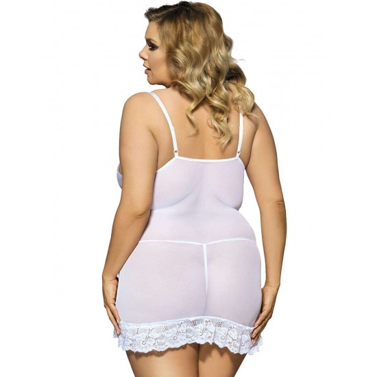 Plus Size White Embroidered Lace Cups Babydoll