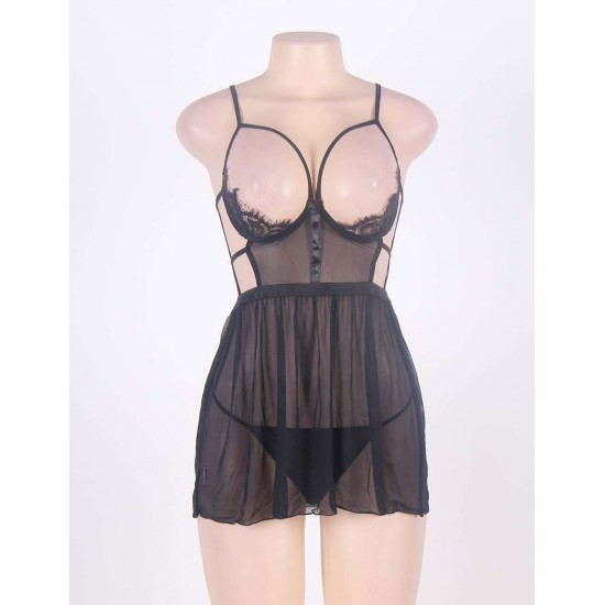 Elegant Halter Black Open Back Babydoll