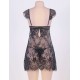 Black Sheer Floral Lace Babydoll Set