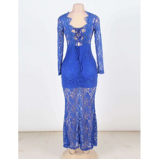 Blue Exquisite Lace Sheer Maxiskit