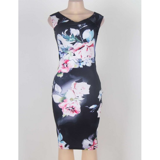 Black Floral Print Dress