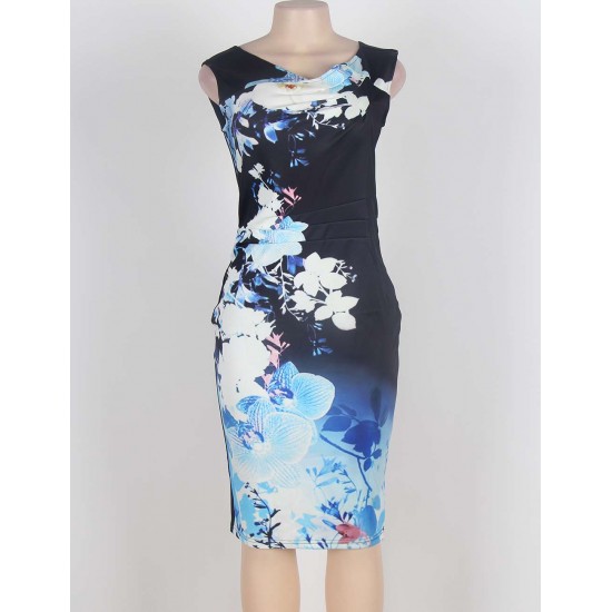 Blue And White Porcelain Print Dress