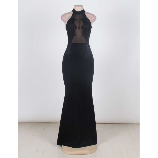 Black Transparent Mesh Applique Maxi