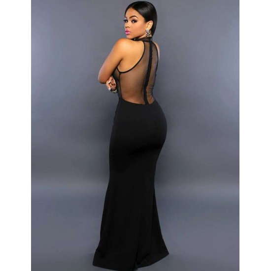 Black Transparent Mesh Applique Maxi