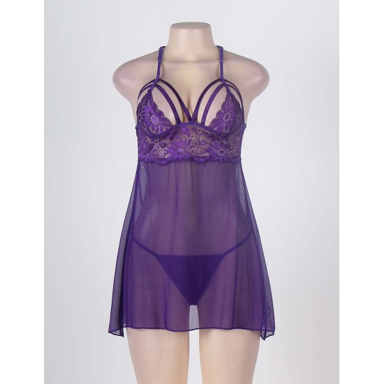 Plus Size Purple Springtime Babydoll Set