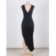 Black Side Ruched Asymmetric Maxi Dress