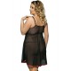 Black Plus Size Transparent Babydoll With Red Ribbon