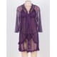 Purple Plus Size 3pc Transparent Lace Robe Lingerie