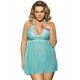 Plus Size Green Floral Halter Babydoll Lingerie Set