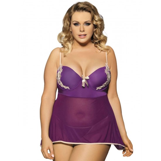 Purple Stylish Plus Size Floral Cup Babydoll Dress