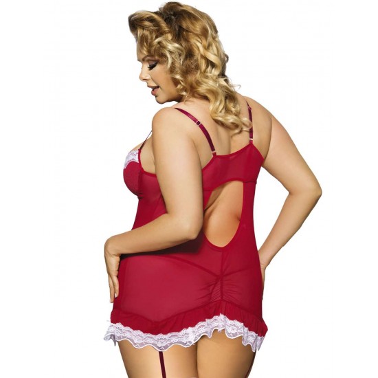 Red Plus Size Babydoll With Lace Trim