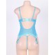 Plus Size Blue Lace Round Open Back Teddy