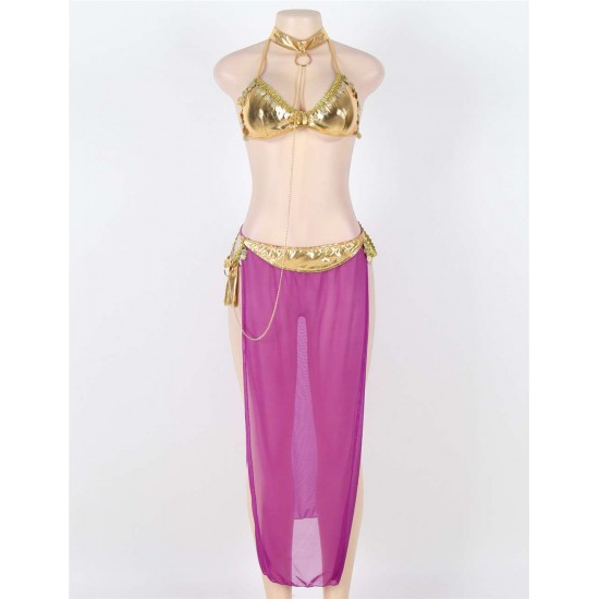 Plus Golden Tops And Purple Dress Lingerie With Neck Ring