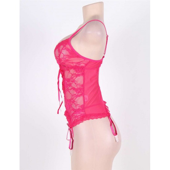 Plus Size Rosy Open Back Lace Teddy