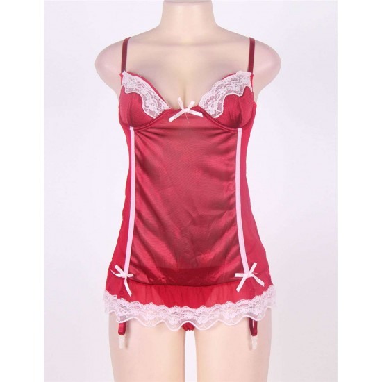 Red Plus Size Babydoll With Lace Trim