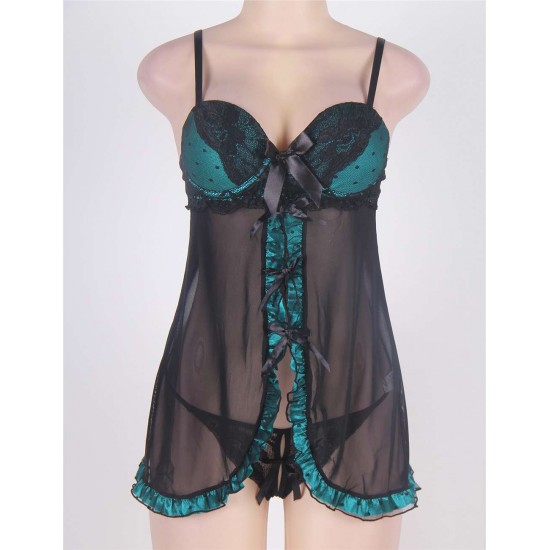 Plus Size Green Fly-Away Babydoll With 3 Front Keyhole