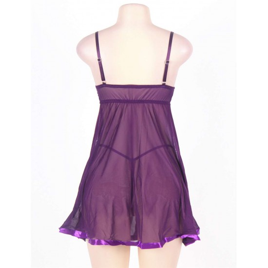 Purple Transparent Lace Top Plus Size Babydoll