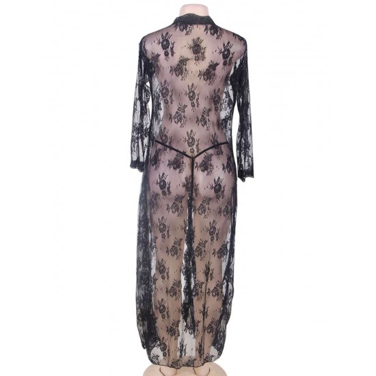 Black Delicate Lace Long Sleepwear Gown