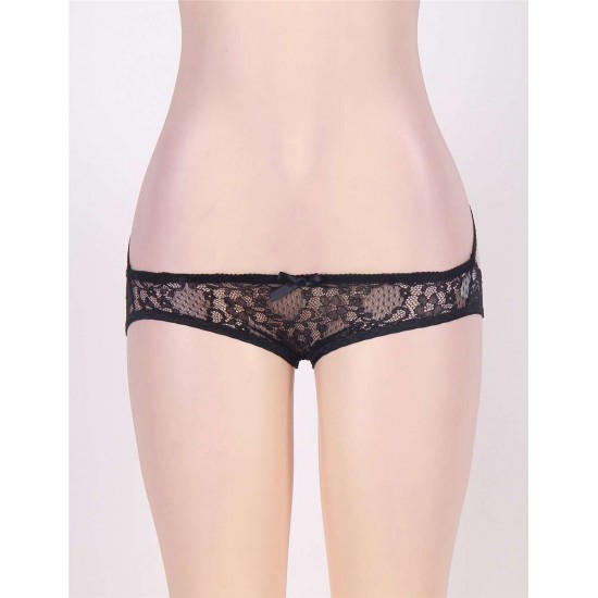 Black Sexy Neon Lace Crotchless Panty