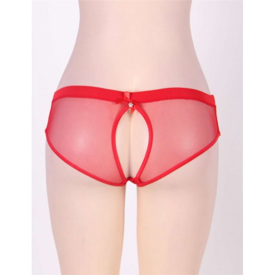 Red Netted Open Back Hipster Panty